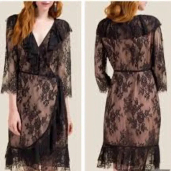 Francesca’s Collections Black Kaylee Lace Wrap Dress Size XXS NWT - Picture 1 of 6